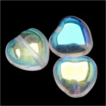 Czech Glass - Heart Shaped Beads 8.5x7.5mm 'Crystal AB' (25)