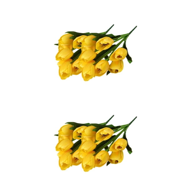 Bewildely 2 uds ramo de 9 cabezas flores artificiales tulipanes mini mano nupcial ramo de flores de imitación fiesta jardín amarillo/grande Cabeza amarilla/grande 2Conjunto