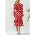 thumbnail image 4 of Polka Dot Print Ruched Ruffle Hem Dress for Women Below Knee Length Red Large, 4 of 4