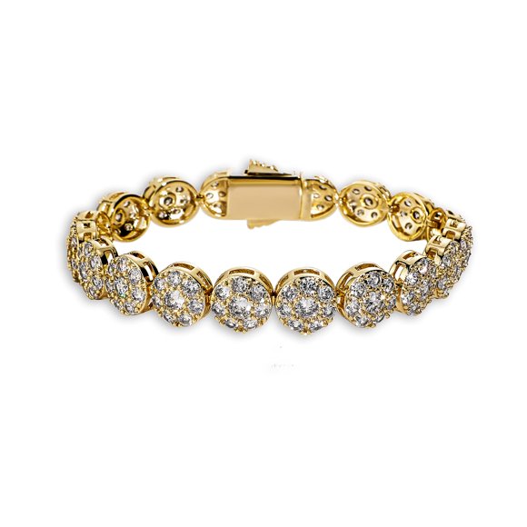 TOPGRILLZ Tennis Bracelet for Women 1 Row 10mm 14K Gold Plated Iced Out CZ Zircon Solitaire Cluster Lab Diamond Tennis Link for Men (7" Gold)