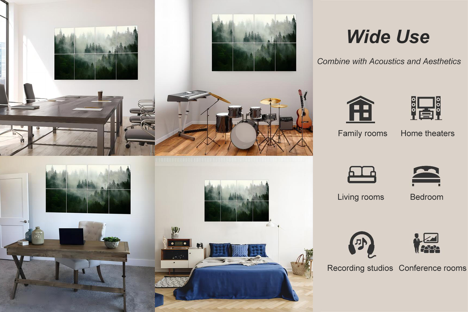 8-Pack Art Acoustic Wall Panels 48x32 Inches Acoustic Treatment Panels- Self-adhesive Decorative Soundproof Wall Panels for Studios, Offices, Home