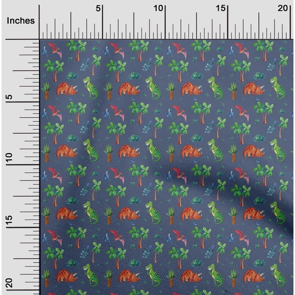 oneOone Georgette Viscose Dark Dusty Blue Fabric Leaves|Palm Tree & Dinosaur Fabric For Sewing Printed Craft Fabric By The Yard 42 Inch Wide