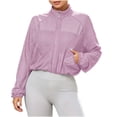 thumbnail image 2 of Inverlee Women's Stand Collar Mesh Zip Up Cropped Athletic Jacket Lightweight Breathable Windbreaker Trendy Solid Gym Runing Outwear Purple M, 2 of 7