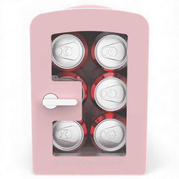 Restored Frigidaire 18 in. 6-Can 4-Liter Mini Beverage Cooler in Pink EFMIS186-B-PINK, Includes 110V home power cord & 12V DC car adapter (Refurbished)