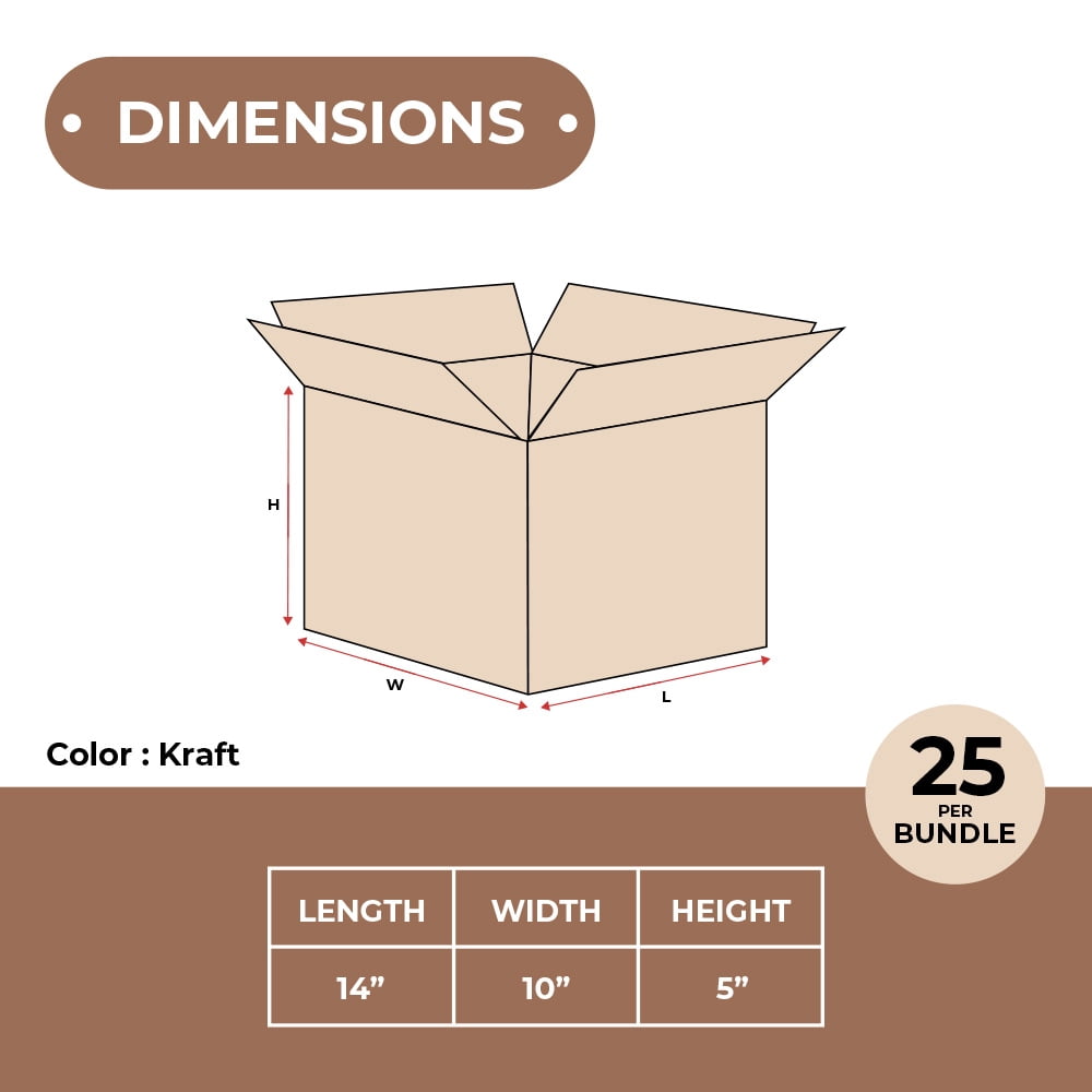 14 x 10 x 5" ECT-32 25 Pack Kraft Corrugated Boxes