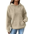 thumbnail image 2 of Beige Womens Tops Hoodies for Women Solid Color Casual Fall Hooded 2023 Pullover Hoodie Basic Sweatshirts Womans Fashion Blouse Clothes Fall Outfits for Women 2025, 2 of 6