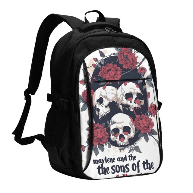 Balery Gothic Skulls And Roses Mochila con carga USB para hombre y mujer - Mochila impermeable y antirrobo para laptop con puerto USB para viajes, trabajo