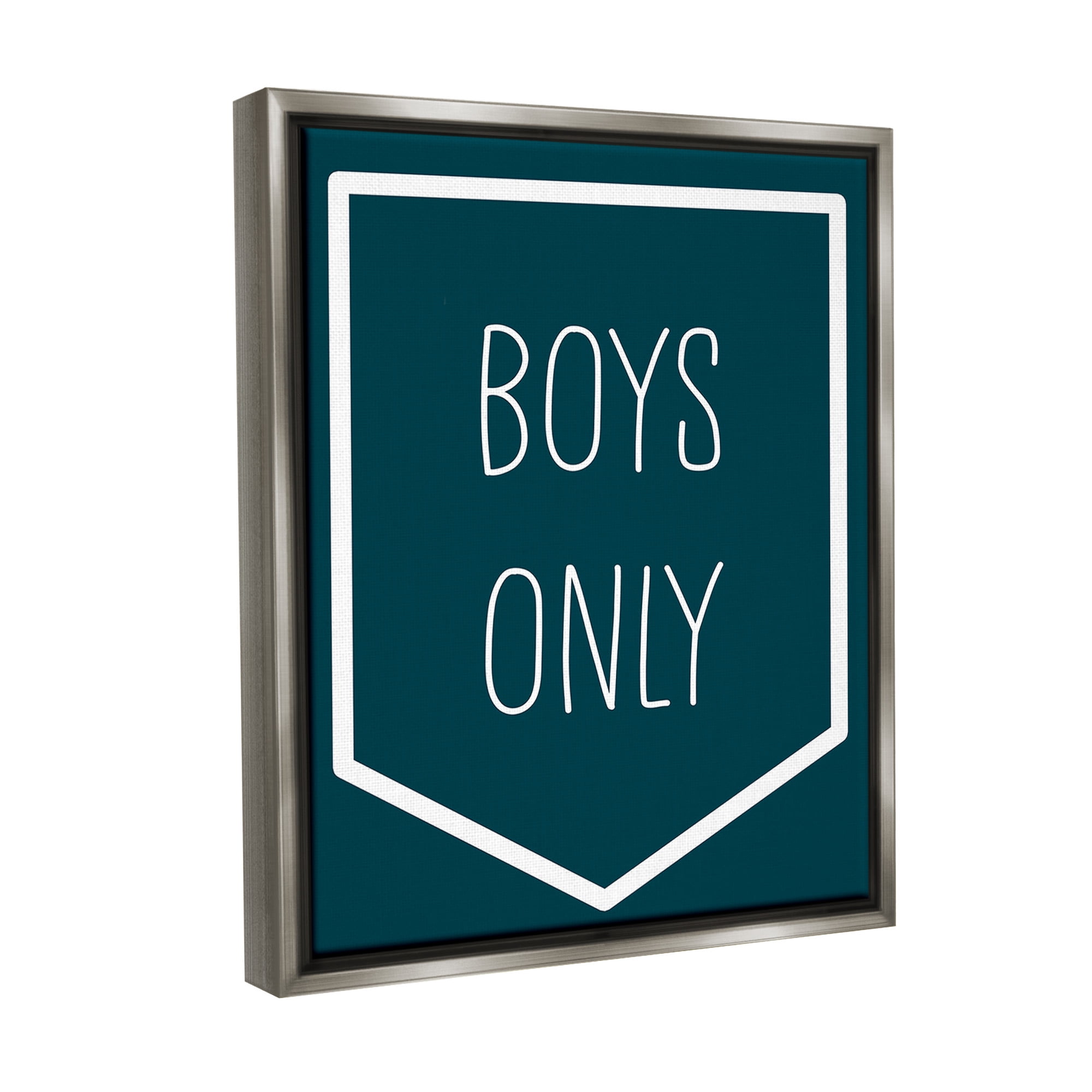 Stupell Industries Minimal Boys Only Typography Painting Gray Floater Framed Canvas Art Print Wall Art, 25 x 31