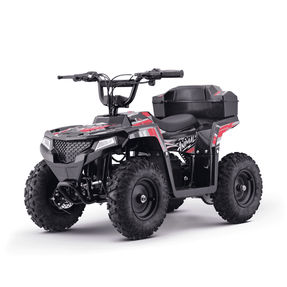 Droyd Animal Electric Youth ATV for Kids – 36V 500W Brushless Motor, LFP Battery, 2-Speed Settings (10/15 MPH), Dual Suspension, Disc Brakes, 2WD Ride-On Quad with Top Case, Ages 6 - Red