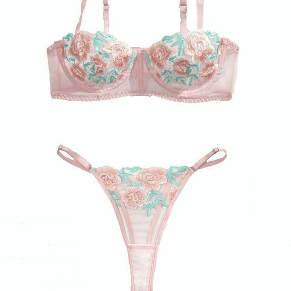 Seductive Floral Embroidery Underwire Bra and Sheer Mesh Lingerie Set for Occasions