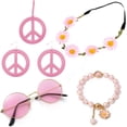 thumbnail image 1 of Traje de hippie de Halloween, gafas, pendientes, collar, tocado, collar con el logo de la paz, 1 of 5