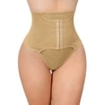 thumbnail image 4 of INSPIRE CHIC Women's High Waisted Tummy Control Bodyshaper Panties Thong with Front Hook Closure 3X-Large Beige, 4 of 5