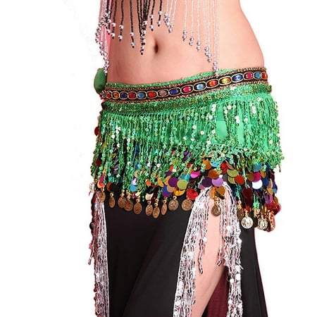 Belly Dance Dancing Tassel Belt - Women Belly Dance Hip Scarf Wrap Belt W/Coins Sequin Tassel Skirt