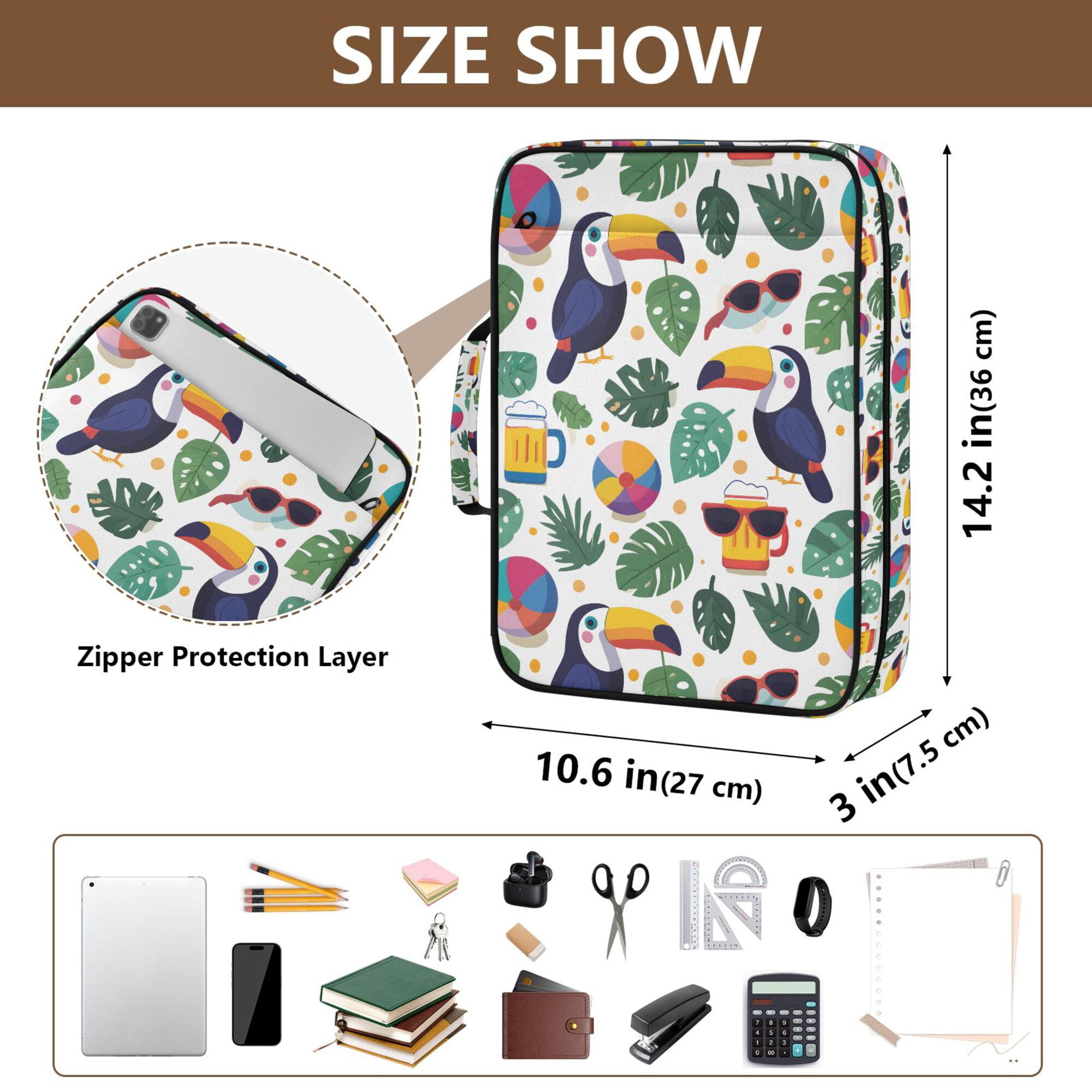 FORMRS Accordion File Folder A4 Size 7-Pocket Expanding Document Organizer Bag with 3 Ring Binder, Vibrant Toucans Pattern