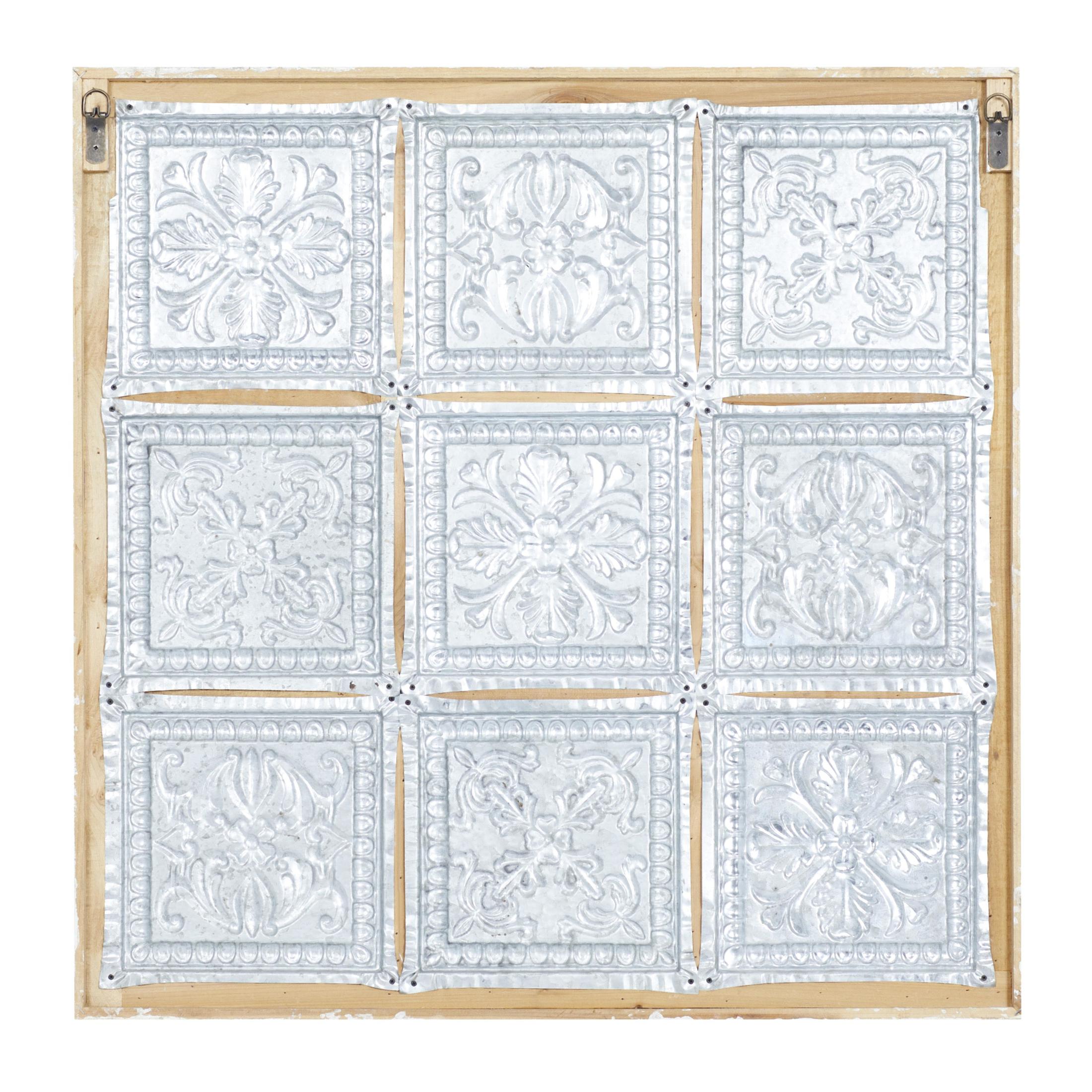 DecMode Gray Metal Embossed Floral Wall Decor with Distressed Cream Frame
