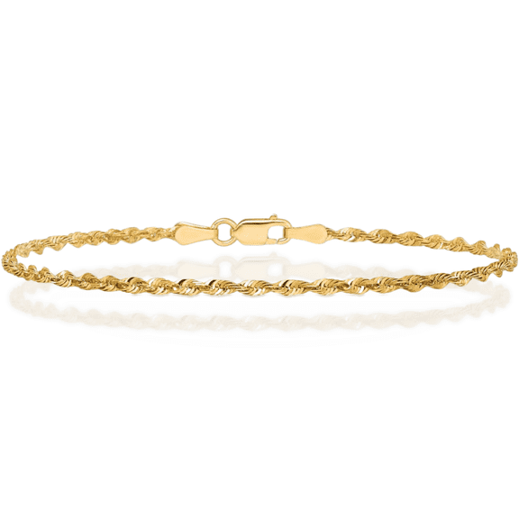 14K Solid Yellow Gold 2mm Rope Chain Anklet Summer Beach Foot Ankle Bracelet
