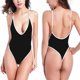 thumbnail image 2 of Gibobby Traje de baño sexy de una pieza Verano playa vacaciones Sexy ropa interior deportes traje de baño Bikini puntos Halter V cuello traje de baño pla(Negro,CH), 2 of 5