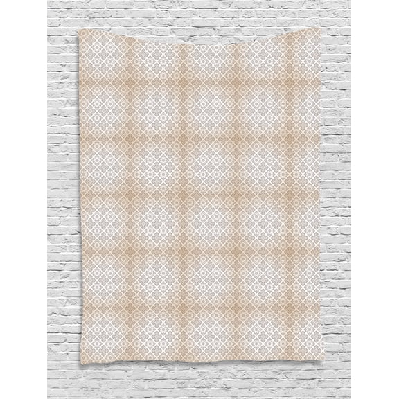 Beige and Brown Tapestry, Classical Rococo Pattern with Abstract and Artistic Scroll Motifs, Wall Hanging for Bedroom Living Room Dorm Decor, 60W X 80L Inches, Beige and Brown, by Ambesonne