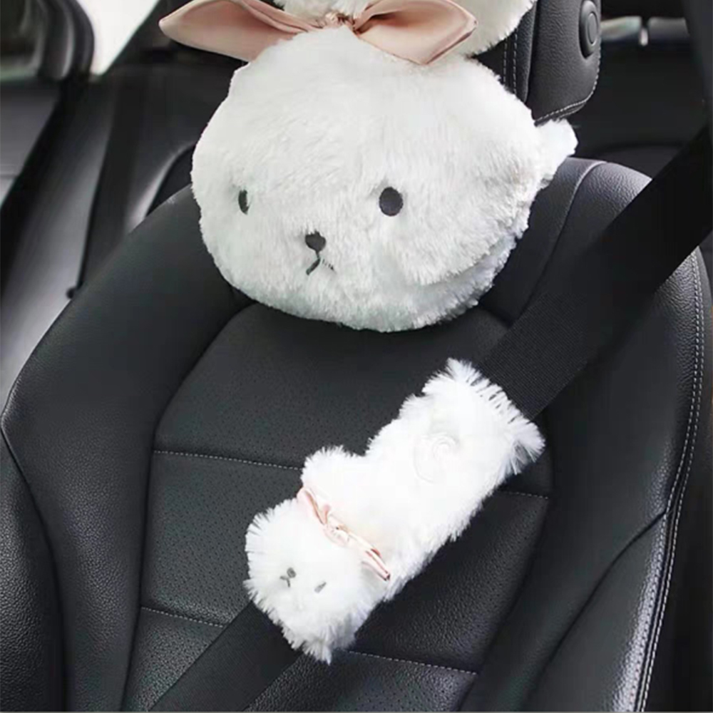 Cute Rabbit Plush, Car Headrest Pillow, Seat Cushion, Cute Car Accessories  Interior, Car Ornament, Comfortable Soft Pillow 