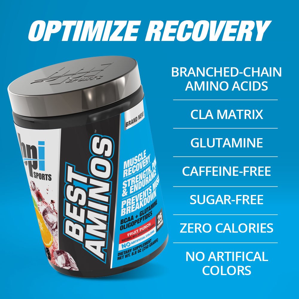 BPI Sports Best Aminos - BCAA Powder Post Workout & Glutamine Recovery Drink with Branched Chain Amino Acids for Hydration & Recovery, for Men & Women - Fruit Punch - 25 Servings