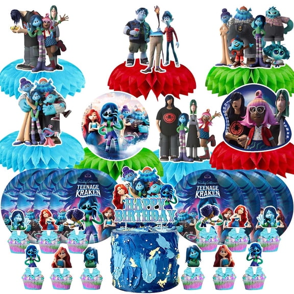 Ruby Gillman Teenage Kraken Party Supplies Decor Plates Fans Decorations Honeycomb Centerpieces Cake Toppers