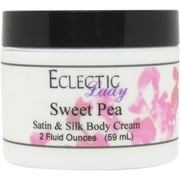 Eclectic Lady Sweet Pea Satin and Silk Cream, Body Cream, Body Lotion, 2 oz - Shea Butter, Aloe, Silk Amino Acids, Vitamin E, Phthalate-Free, Handcrafted in USA - Perfect For Women