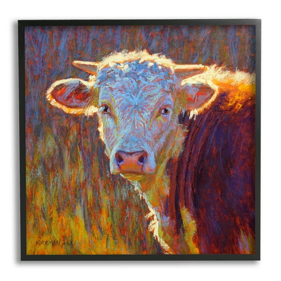 Modern Cow Portrait Impressionist Animals & Insects Painting Black Framed Art Print Wall Art