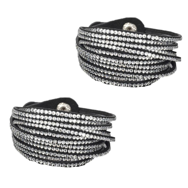 New Suede Leather Wrap Bracelets With Rhinestones & Stainless Steel Clasp #B1301 