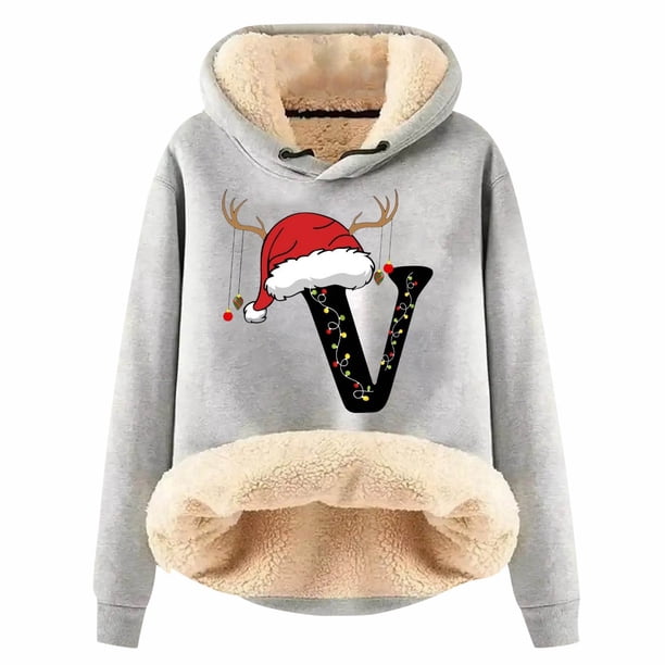 WILLBEST Sudadera Oversize para Mujer, con Estampado de Letras Navideñas, de Lana Gruesa, Cálida para El Invierno Mediana