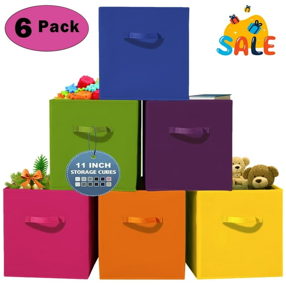 ​​​​​​​​WERSEON Cube Storage Bins, 11 Inch Collapsible Storage Cube Organizer with Handle, Foldable Fabric Shelf Basket for Toys, Books, Clothes, 6-Pack