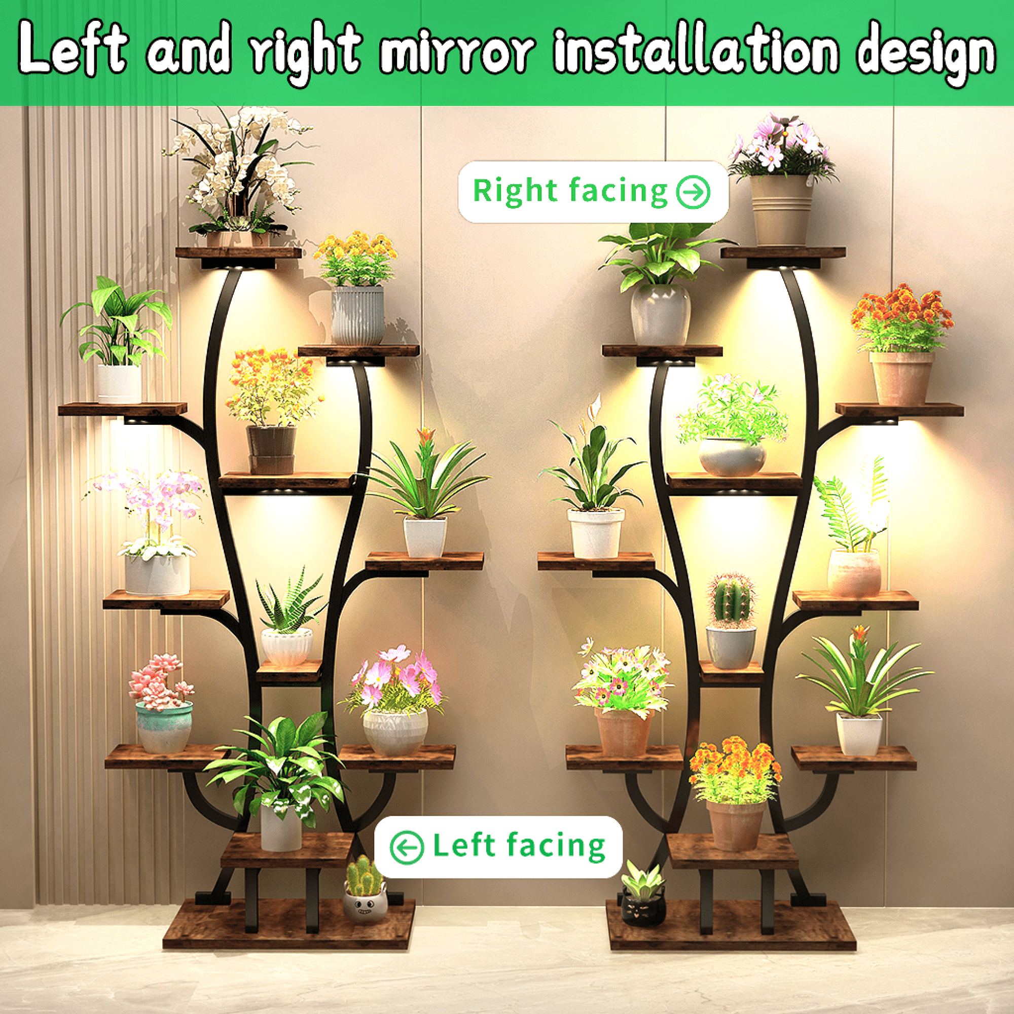 Leumius Plant Stand with Grow Lights, Indoor Plant Shelf, Metal Plant Flower Holder Stand, Vase Shape Plant Rack for Home Patio