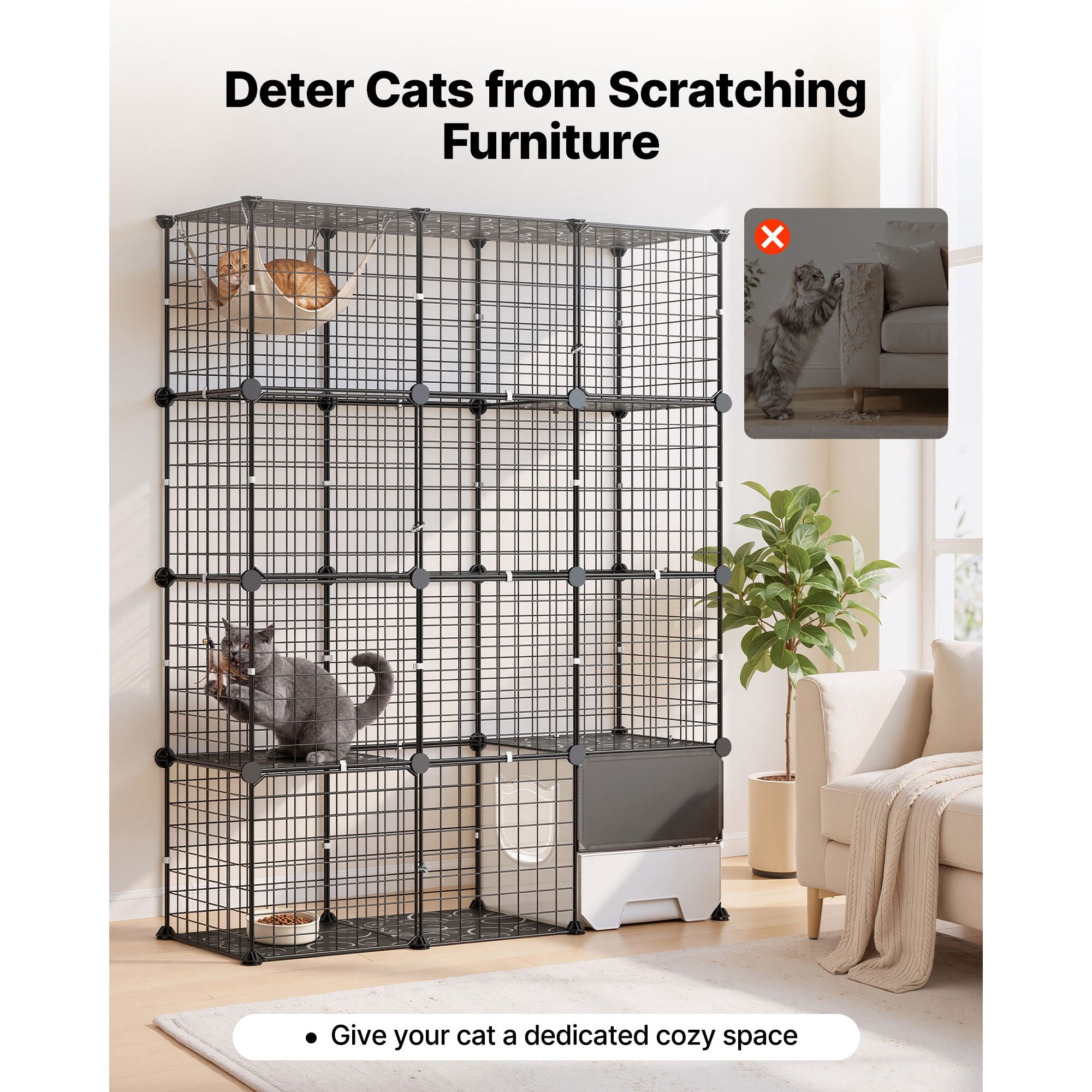 Cat Cage 4-Tier 40.98"x13.98"x55" DIY Cat Playpen with Litter Box, Indoor Enclosure Detachable Metal Wire Kennel Crate, Large Exercise Place for 1-2 Cats, Kittens, Ferret, Small Animals, Black