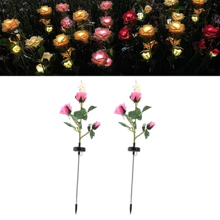 Delaman Solar Lights Outdoor Garden Decor Rose 2 Pack, Waterproof Garden Decorations Front Yard Decor Path Lighting