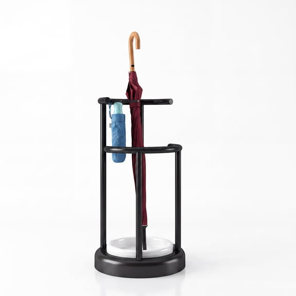 Metal Umbrella Stand 11.8 x 22.4 Inch With White Removable Drip Tray for Entryway Office, Black