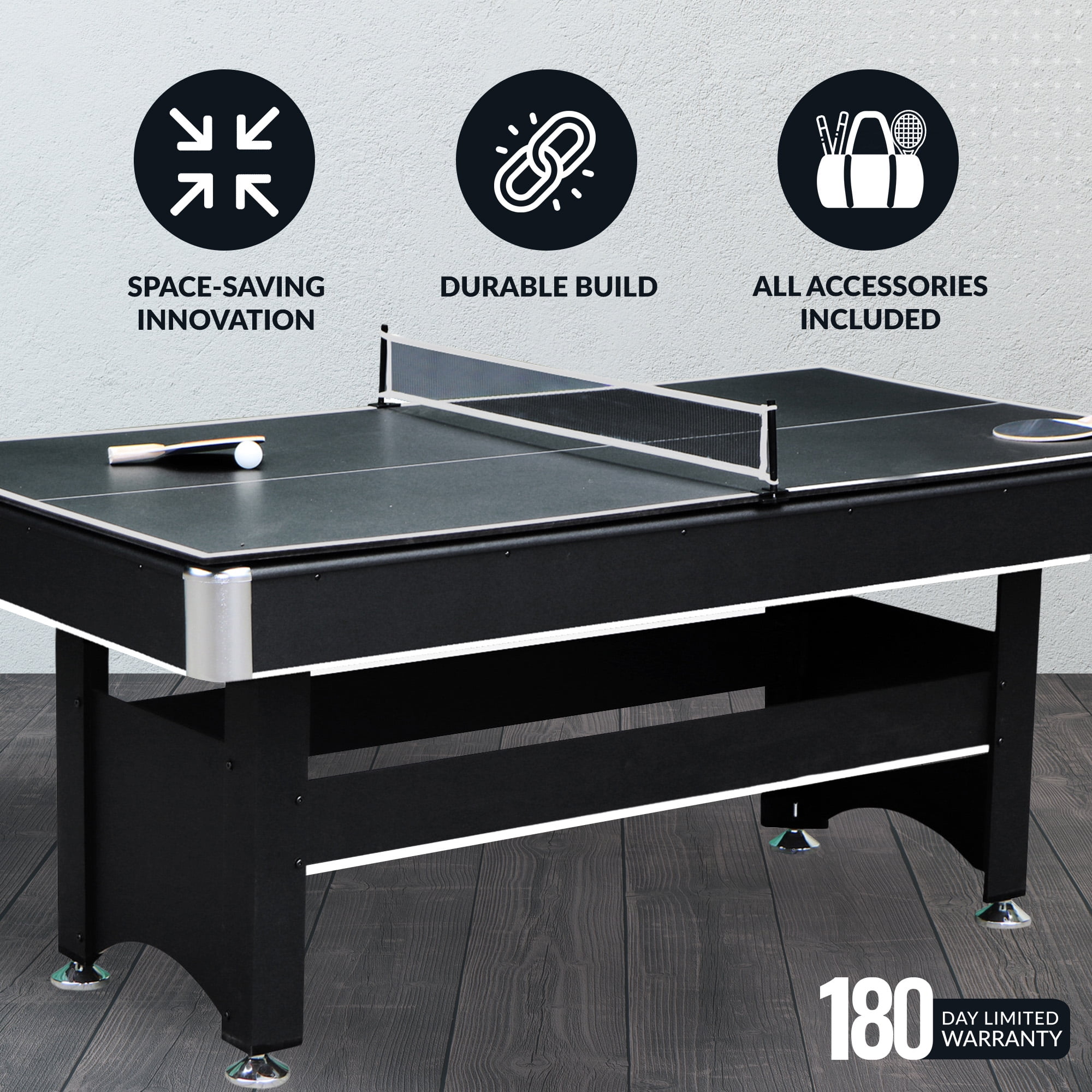 Hathaway Spartan 6-ft Multigame Table, Pool & Table Tennis, Black