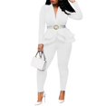 thumbnail image 6 of Beshee Pant Suits for Women Two-Piece Suit Fashion Solid V-Neck Ruffles Patchwork Design Temperant Long Sleeve Coat Pants Suit Womens 2 Piece Outfits White L, 6 of 7