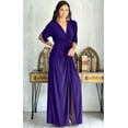 thumbnail image 2 of KOH KOH Long Sexy V-Neck Short Sleeve Slit Flowy Cocktail Evening Bridesmaid Wedding Guest Party Summer Tall Dressy Maxi Dress Gown For Women Indigo Blue Purple Small US 4-6 NT290, 2 of 7