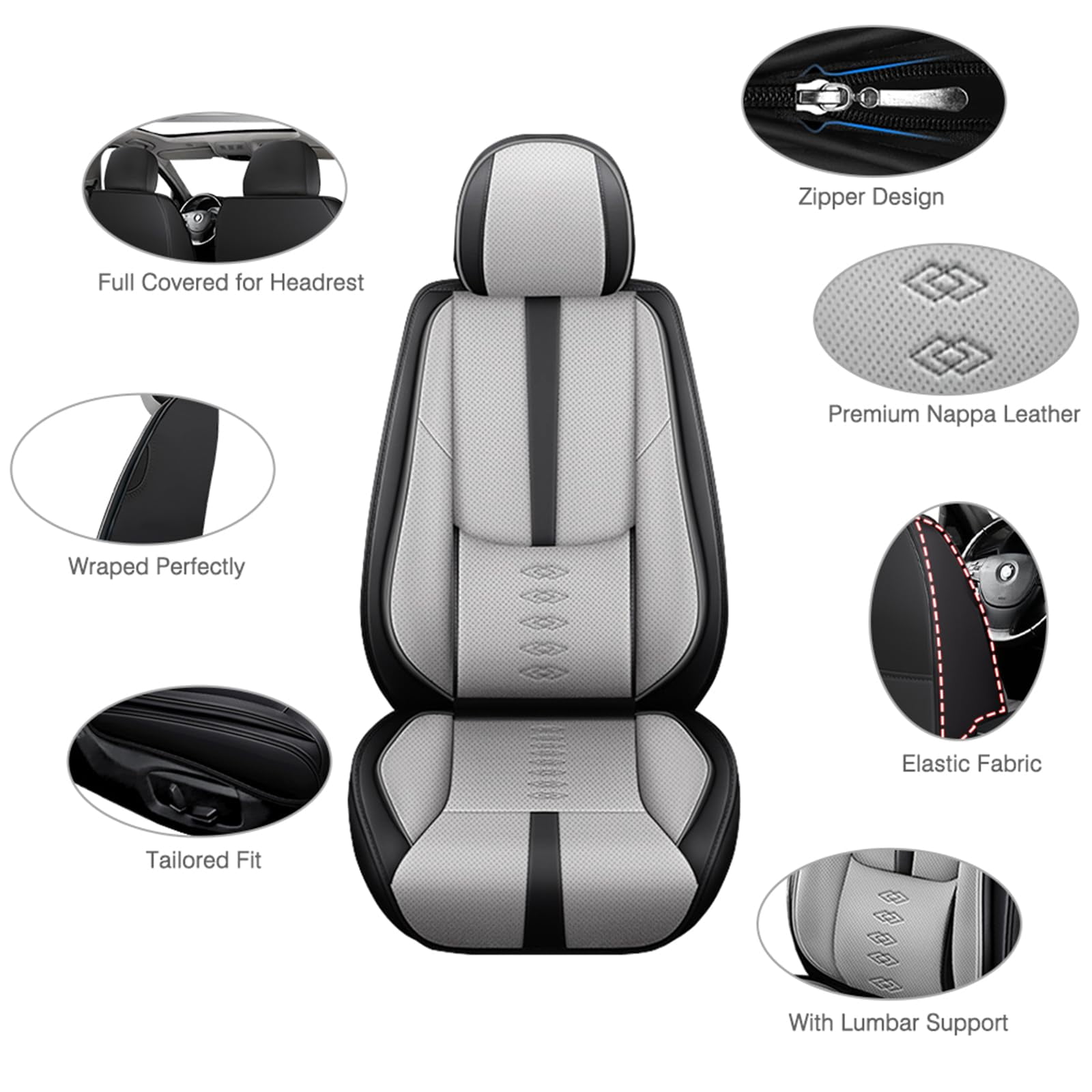 Leather Seat Covers for Hyundai Most 98% Cars SUVs,Premium Car Seat Covers Front Set,Waterproof Car Seat Protectors with Airbag,Comfort Interior Cover Seats for Cars(Black+Grey)