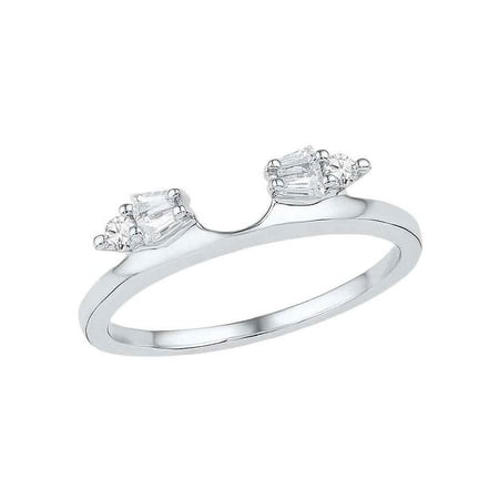 - 14kt White Gold Womens Baguette Diamond Ring Guard Wrap Solitaire Enhancer 1/5 Cttw