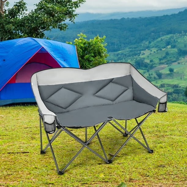 Costway Folding Camping Chair Loveseat Double Seat w Bags Padded Backrest Gray Walmart Business Supplies