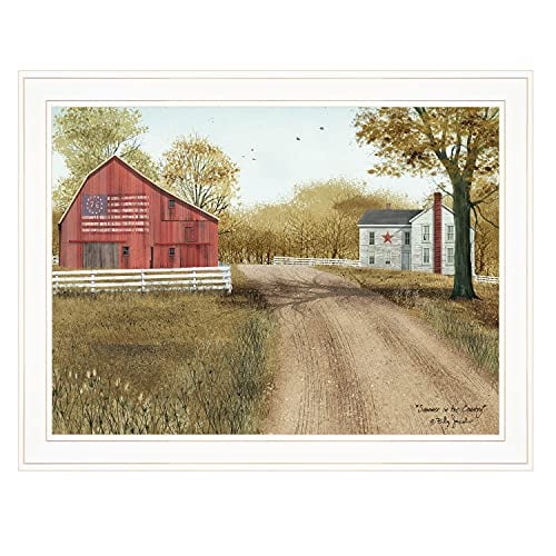 TrendyDecor4U "Summer in The Country by Billy Jacobs, Ready to Hang Framed Print, White Frame