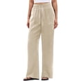 thumbnail image 2 of Women's Cotton Linen Drawstring Pants with Pockets, Elastic Mid Waisted Loose Fit Pants for Women, Soft Relaxed Casual Breathable Capris, Lounge Wear, Beach Summer, Cropped, 2 of 7