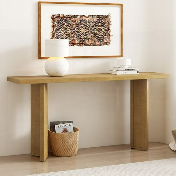 U_STYLE Console Table in Pine Veneer with Geometric Legs, Perfect for Living Room, Study & Dining Room Decor