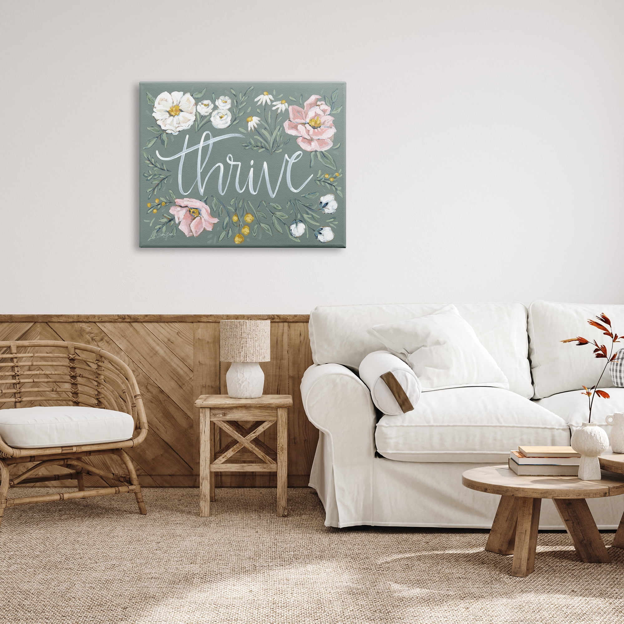 Stupell Industries Thrive Floral Border Botanical & Floral Painting Gallery Wrapped Canvas Print Wall Art, 40 x 30