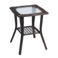 thumbnail image 3 of Tcbosik Outdoor Patio Side Table with Storage Shelf, 2-Tier Small Wicker End Table with Glass Top, 17.9" Square Bistro Table for Garden Lawn Pool Porch Deck, Brown, 3 of 9