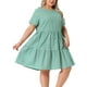 thumbnail image 4 of Vestidos de cuadros para mujer de tallas grandes Agnes Orinda, estilo vintage de los años 50, con cuello redondo, mangas cortas, vestido midi casual de verano en verde, talla 3X, 4 of 6