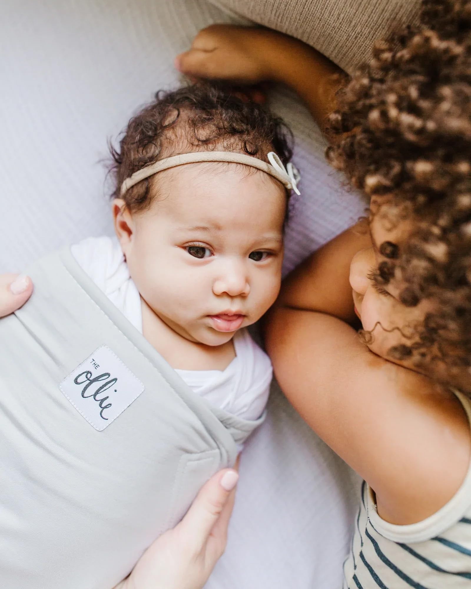 The Ollie Swaddle -- Helps to reduce the Moro (startle) reflex -- Made from a custom designed moisture-wicking material (Stone)