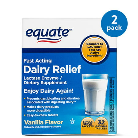 (2 Pack) Equate Fast Acting Dairy Relief Lactase Enzyme Vanilla Chewables, 32