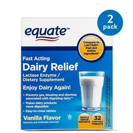 (2 Pack) Equate Fast Acting Dairy Relief Lactase Enzyme Vanilla Chewables, 32 (Best Fast Acting Antidepressant)