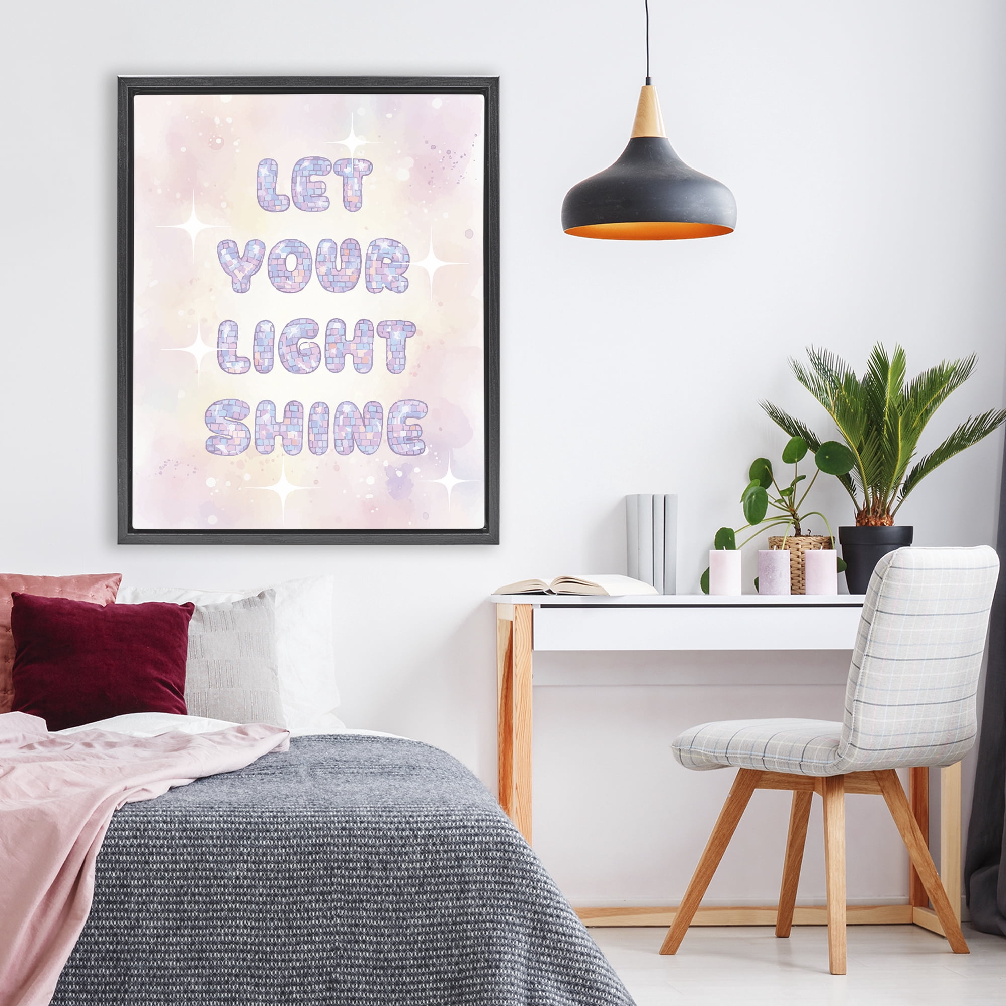 Stupell Industries Let Your Light Shine Pastels Black Framed Floater Canvas Wall Art, design by Lil' Rue